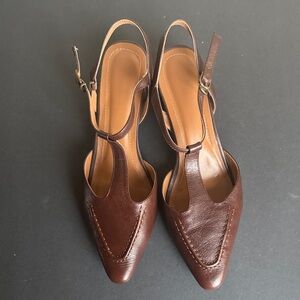 Chic Chocolate Brown T-Strap Slingback Heels